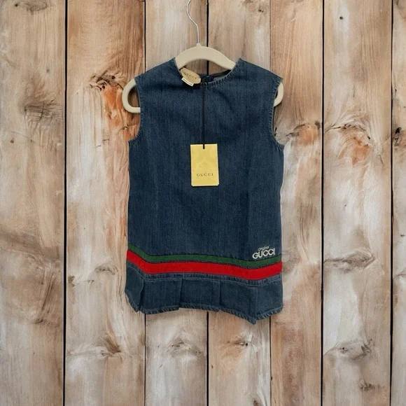 Gucci | Accessories | Gucci 3t Girls Blue Denim Dress With Red And Green  Bold Accents | Poshmark